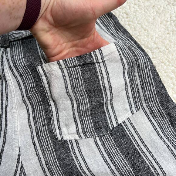 Mauby Stony Black White Stripe Linen Blend High Rise Short Large - Picture 7 of 10